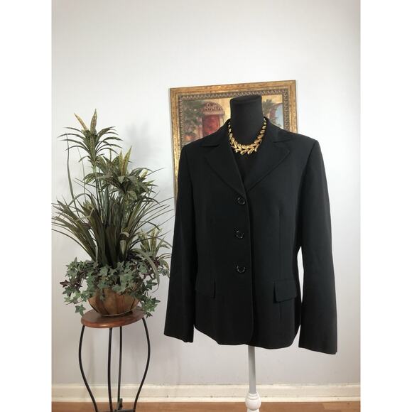 Kasper Womens Suit Jacket Size 10 Black 3 Buttons Whimsigoth Career Preppy Fairy - Picture 1 of 9